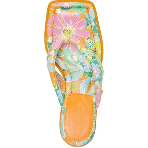 Skeet Slide Sandals, Circus by Sam Edelman, Orange Tropical Flower Square Toe - Picture 3 of 12